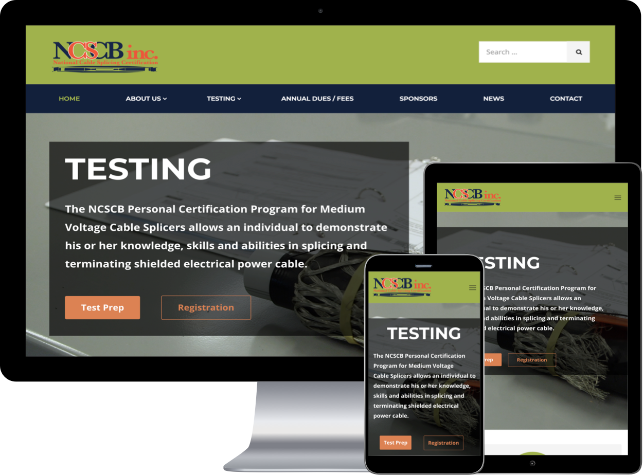 Desktop, tablet, and mobile view of the National Cable Splicing Certification Board Website