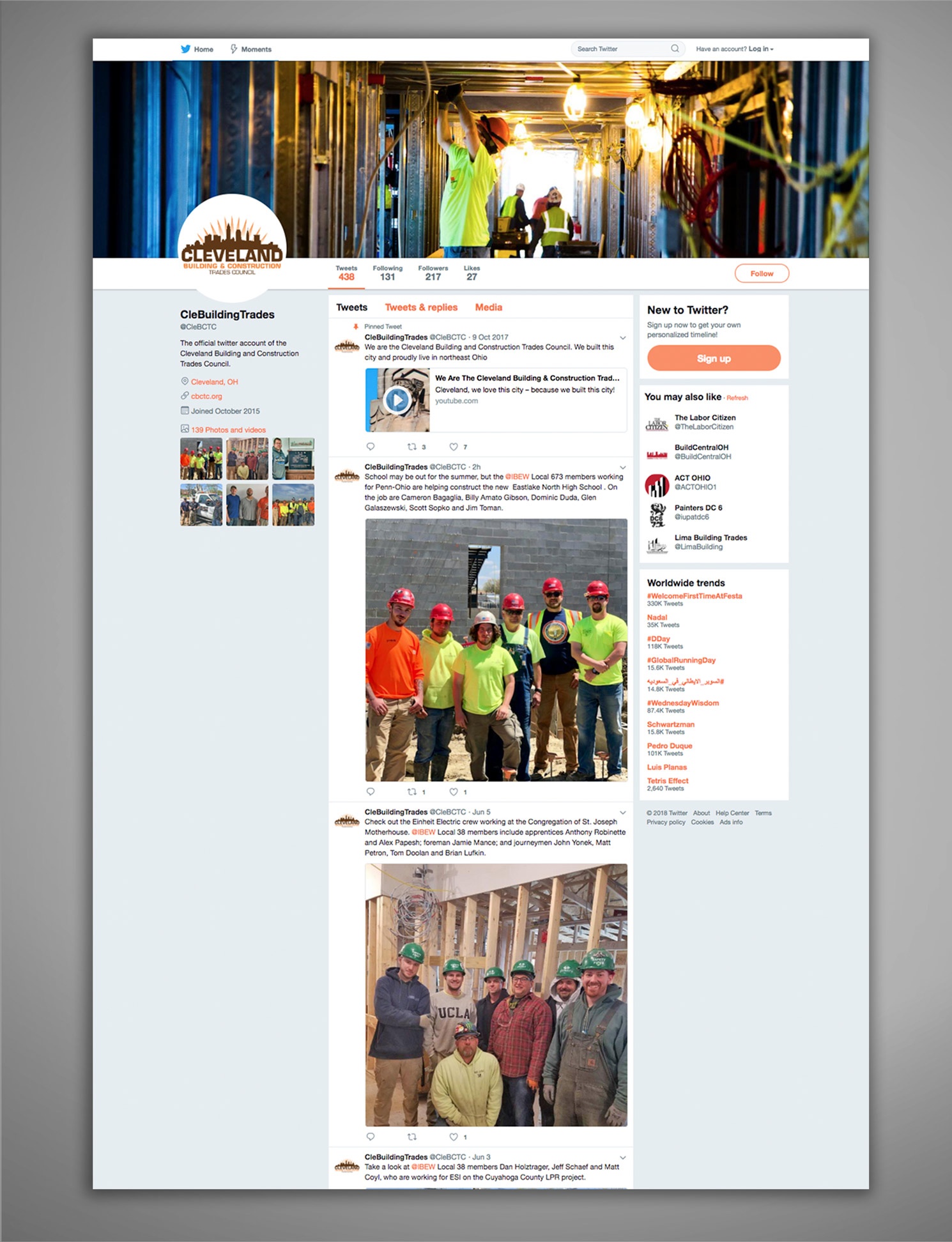 Cleveland Building Trades Social Media Twitter